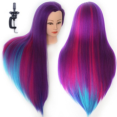 65-70cm Multicolor Cabeza de Entrenamiento de Peluquería de Cabello Cabezal de Práctica Modelo Maniquíes de aprendizaje con soporte ESACH2P