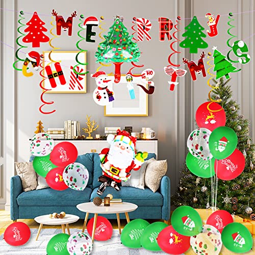 65PCS Set de Globos Navideños, Olggu Bubu Globos de Navidad Decoraciones de Fiesta Feliz Navidad Decoración Colgante Remolino Kit Navidad Banner Fiesta Accesorios para Fotos,Globo de Papel de Aluminio