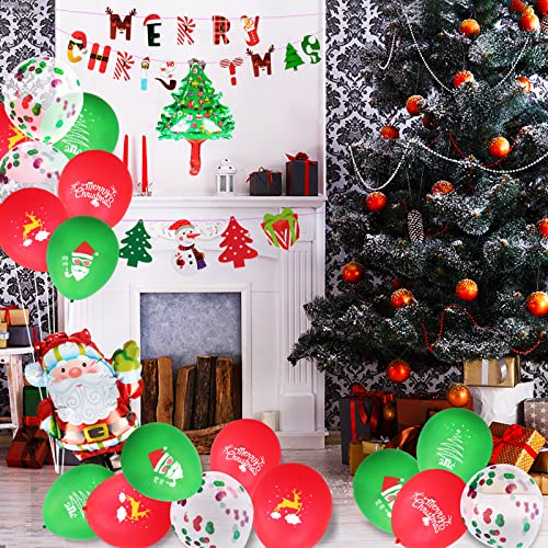 65PCS Set de Globos Navideños, Olggu Bubu Globos de Navidad Decoraciones de Fiesta Feliz Navidad Decoración Colgante Remolino Kit Navidad Banner Fiesta Accesorios para Fotos,Globo de Papel de Aluminio