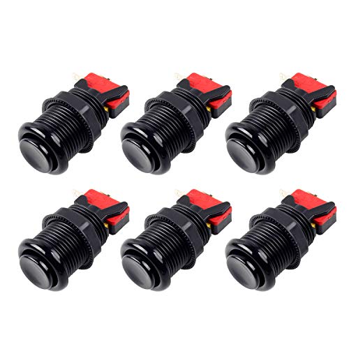 6x Americano Estilo Estándar Botones Arcade Switches conmutables tipo Happ de 30mm Terminales de 187 "(4.8 mm) Jamma Mame Kit (Negro)