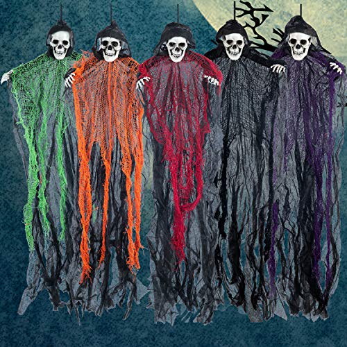 70 cm Halloween Parcas de Esqueleto Colgantes (5 Pack), Decoración de Fantasmas Colgantes de Halloween, Accesorios de Casa Embrujada al Aire Libre