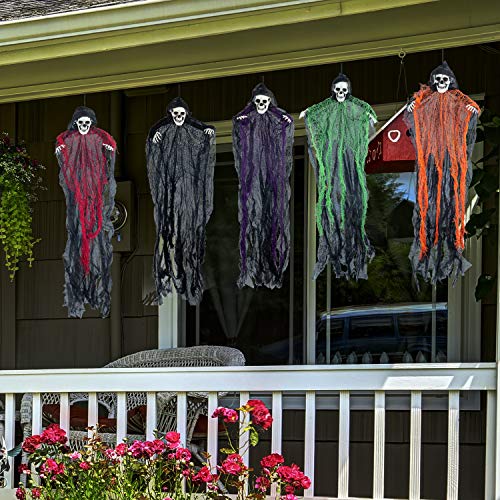 70 cm Halloween Parcas de Esqueleto Colgantes (5 Pack), Decoración de Fantasmas Colgantes de Halloween, Accesorios de Casa Embrujada al Aire Libre