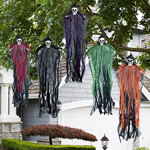 70 cm Halloween Parcas de Esqueleto Colgantes (5 Pack), Decoración de Fantasmas Colgantes de Halloween, Accesorios de Casa Embrujada al Aire Libre