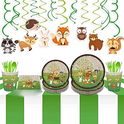 77 Piezas Juego Vajilla Animales, Juego Vajilla Fiesta, Decoración Vajilla Animales, Juego Vajilla Animales Fiesta, para Decoración de Mesa de Fiesta Temática de Cumpleaños para Niños