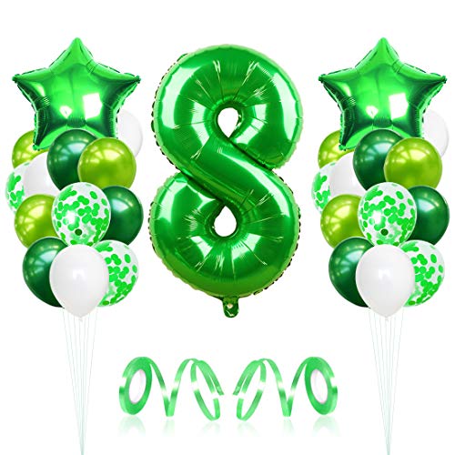 8 Globos de Cumpleaños, Globo 8 Año, Globo Numero 8, Decoracion Cumpleaños Niño, Globos Grandes Gigantes Helio Verde, Globos para Fiestas de Cumpleaños