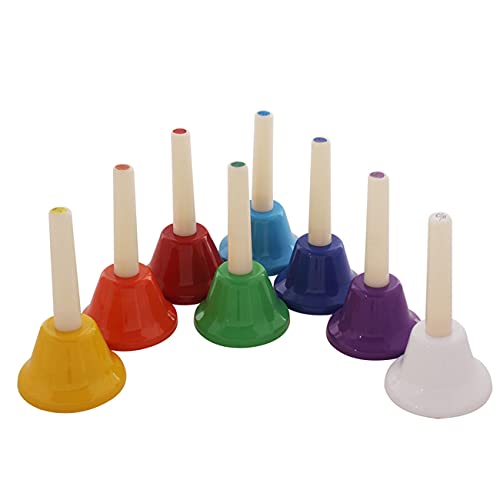 8 unids / set campanas de mano de 8 notas coloridas campanas de mano chico niños juguete Musical percusión instrumento musical chico juguete regalo de Navidad