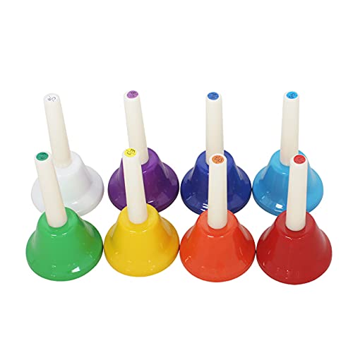 8 unids / set campanas de mano de 8 notas coloridas campanas de mano chico niños juguete Musical percusión instrumento musical chico juguete regalo de Navidad