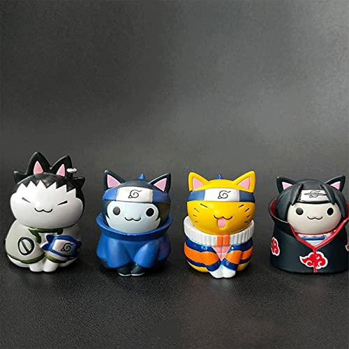 8pcs Anime Naruto Figuras Kawaii Q Versión Modle Naruto Cat Figuras de Acción Modelo de dibujos animados Niños Regalo Juguetes Traje