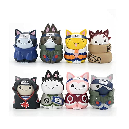 8pcs Anime Naruto Figuras Kawaii Q Versión Modle Naruto Cat Figuras de Acción Modelo de dibujos animados Niños Regalo Juguetes Traje