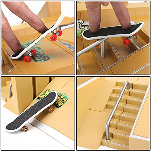 8PCS Skate Park Kit Mini Fingerboards Ramp Set Monopatines de Juguete para Dedos Ultimate Finger Skate Parks con 3 Finger Skateboards Cretivo Juguete para Niños (A)