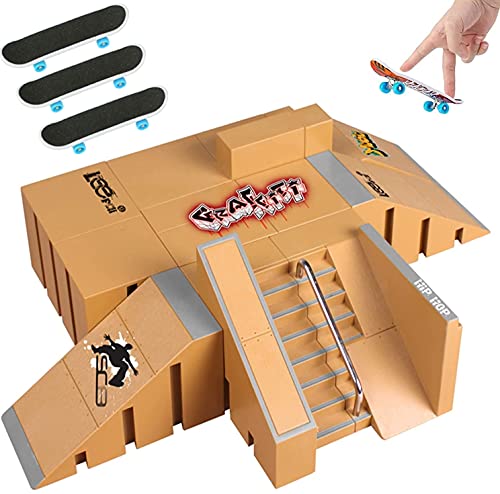 8PCS Skate Park Kit Mini Fingerboards Ramp Set Monopatines de Juguete para Dedos Ultimate Finger Skate Parks con 3 Finger Skateboards Cretivo Juguete para Niños (A)