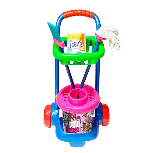 Acan Carro de Limpieza Infantil de Juguete con Accesorios 57 x 31 x 20 cm, plástico Resistente, Cubo, fregona, Escoba, Barrer, Fregar, Regalo para niños, Color y diseño Aleatorio