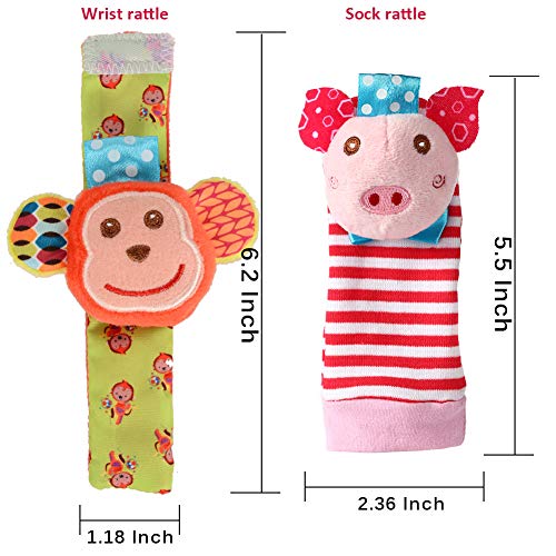 Acekid Foot Rattle para bebé, 8pcs Cute Velvet Animal muñeca sonajeros y Juego de buscador de pies, muñecas de Juguetes de Desarrollo para bebés