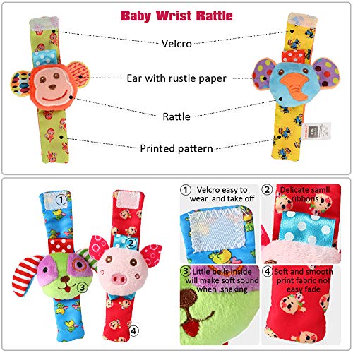 Acekid Foot Rattle para bebé, 8pcs Cute Velvet Animal muñeca sonajeros y Juego de buscador de pies, muñecas de Juguetes de Desarrollo para bebés