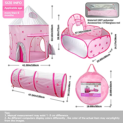 Achort 3 en 1 Tienda Campaña Infantil, Piscina de Bolas + Casita Infantil + Tunel Infantil: Plegable Parque Bebe Bolas Infantil Jardín Exterior Interior Juguetes Niños Niñas Bebes Casitas Tela, Rosa