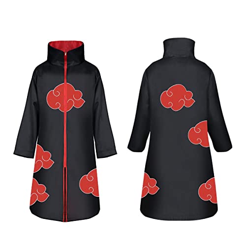 ACWOO Capa De Akatsuki Itachi, 9PCS Set Disfraz de Itachi Uchiha Cosplay, Abrigo Akatsuki con Diadema Accesorios Traje, Disfraz de Carnaval para adulto y niños, unisex, Halloween, Navidad, fiesta(XL)