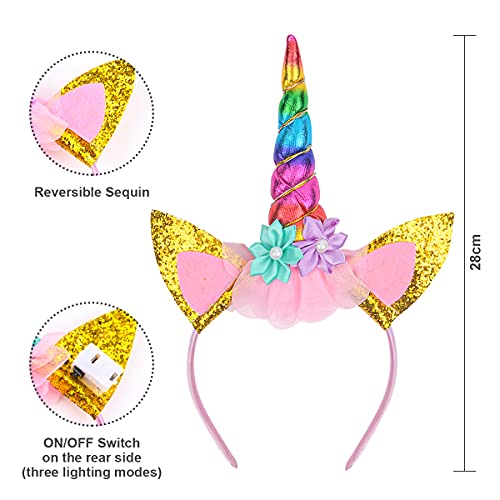 ACWOO Disfraz de Unicornio Niña, LED Falda de tutú Con Diadema de Unicornio y Barra Luminosa, Unicornio Disfraz de Princesa Falda de tutú de tul ​para Halloween Carnaval Fiesta