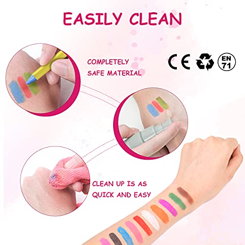 ACWOO Pintura de Cara para Niños, 28 Colores Seguridad No Tóxica Pintura Facial, Crayones de Maquillaje Ideal para Halloween Navidad Cosplay Fiesta y Party