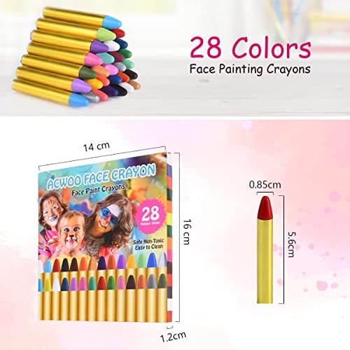 ACWOO Pintura de Cara para Niños, 28 Colores Seguridad No Tóxica Pintura Facial, Crayones de Maquillaje Ideal para Halloween Navidad Cosplay Fiesta y Party