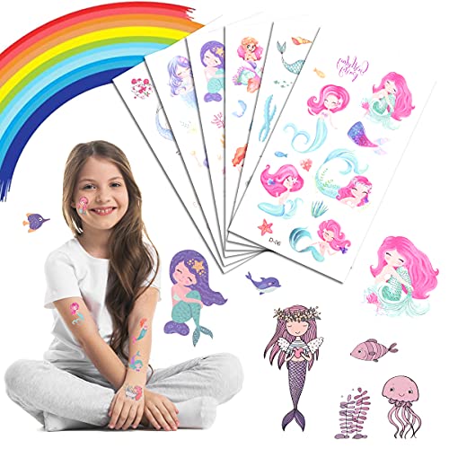 ACWOO Tatuajes Temporales, 30 Hojas Unicornio y Sirena Dibujos Animados Falso Pegatinas de Tatuaje, 350+ Diseños Tatuajes Temporales Impermeables para Niñas Niños Regalos de Fiesta Cumpleaños