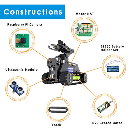 Adeept RaspTank - Robot inteligente inalámbrico WiFi para Raspberry Pi 4/3 modelo B+/B robot de seguimiento de tanque con brazo robótico 4-DOF, seguimiento de objetivos OpenCV, transmisión de vídeo