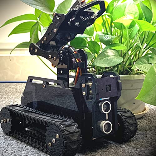 Adeept RaspTank - Robot inteligente inalámbrico WiFi para Raspberry Pi 4/3 modelo B+/B robot de seguimiento de tanque con brazo robótico 4-DOF, seguimiento de objetivos OpenCV, transmisión de vídeo