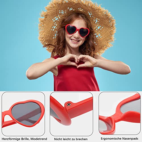 ADEKEKM Gafas Corazon con Caja, Gafas Divertidas para Adultos y Niños, Gafas con Efecto de Corazon Para Fiestas De Música Al Aire Libre Bares Fuegos, Rojo, Vasos cuadrados