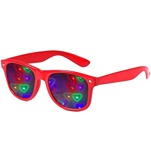 ADEKEKM Gafas Corazon con Caja, Gafas Divertidas para Adultos y Niños, Gafas con Efecto de Corazon Para Fiestas De Música Al Aire Libre Bares Fuegos, Rojo, Vasos cuadrados