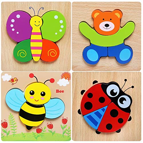 Afufu Juguetes Bebes, Puzzles de Madera Educativos para Bebé, Juguetes niños 1 año 2 3 4 5 6 años, Dibujo de Animal Colorido con Placa, Regalo de cumpleaños, Navidad