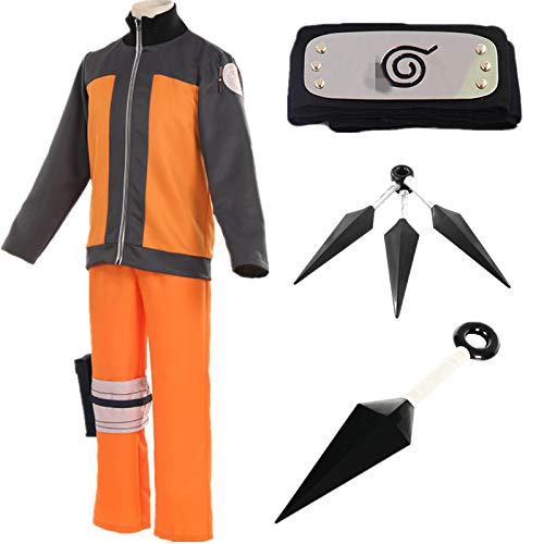 AISHANGYIDE Anime Naruto Shippuden Naruto Uzumaki Cosplay Vestir Halloween Navidad Cumpleaños Carnaval Fiesta Mascarada Disfraz Naruto Headband Kunai Adolescentes Adulto Hokage Ninja Accesorios Set