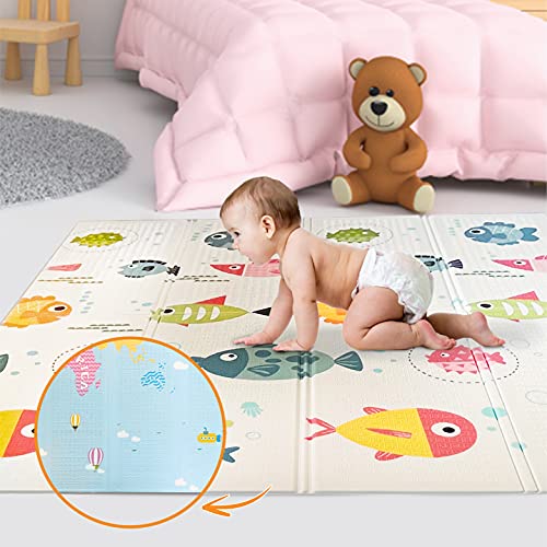 Alfombra Gateo Infantil Impermeable, Reversible y Plegable 160x180x1cm. Certificado CE. Esterilla Bebe Ideal para la habitación del niño o la niña. Gran Formato SUPERBE BEBE (1CM PEZ)