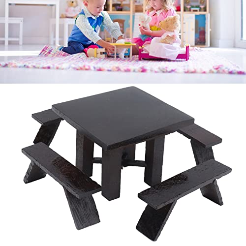 AMONIDA Juego de Mesa de Muebles de Casa de Muñecas, Juego de Mesa de Comedor en Miniatura de Madera Negra para Sala de Estar de Casa de Muñecas