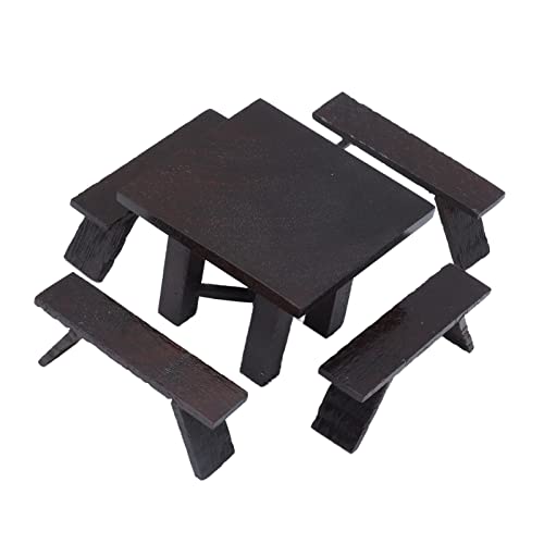 AMONIDA Juego de Mesa de Muebles de Casa de Muñecas, Juego de Mesa de Comedor en Miniatura de Madera Negra para Sala de Estar de Casa de Muñecas