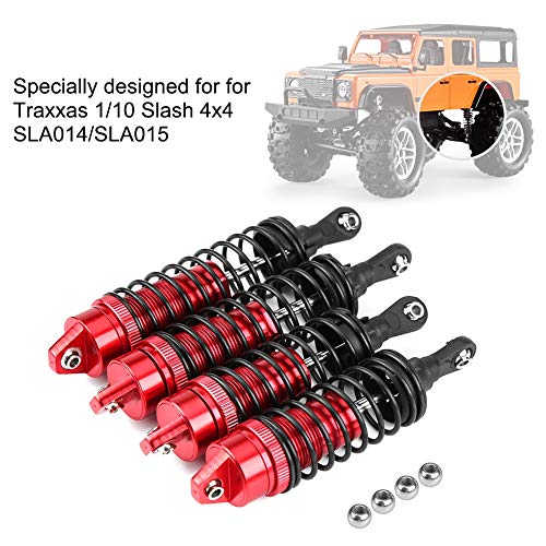 Amortiguador de Choque del 1/10 Coche RC, 2 Pares RC Truck Car Amortiguador de Amortiguador Delantero y Trasero para Traxxas 1/10 Slash 4x4 SLA014/SLA015(Rojo)