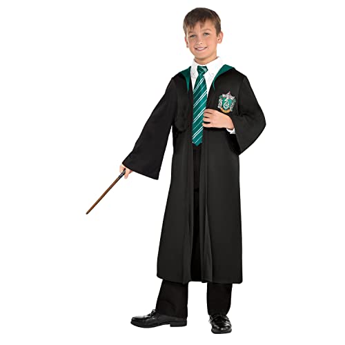 amscan amscan-9912517 Disfraz infantil de Slytherin Quidditch de Harry Potter, traje y varita mágica, mago, uniforme escolar, Multicolor (9912517)