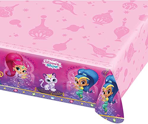 Amscan- Pink Plastic Table Cover with Shimmer and Shine Theme-1 Pc Mantel Shimmer & Shine, Color rosa, Talla única (9902156-99)