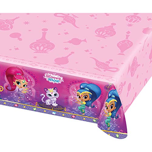 Amscan- Pink Plastic Table Cover with Shimmer and Shine Theme-1 Pc Mantel Shimmer & Shine, Color rosa, Talla única (9902156-99)