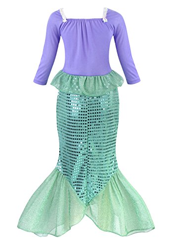 AmzBarley Disfraz Sirena Sirenita Niña Cumpleaños Princesa Vestido Ropa Niña Accesorios Boda Fiesta Cosplay Halloween Navidad Carnaval Bautizo 2-3 Años