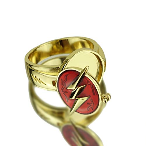 Anillo para disfraz de cosplay, accesorio con logo de flash, de aleación de cinc dorada, réplica para hombre