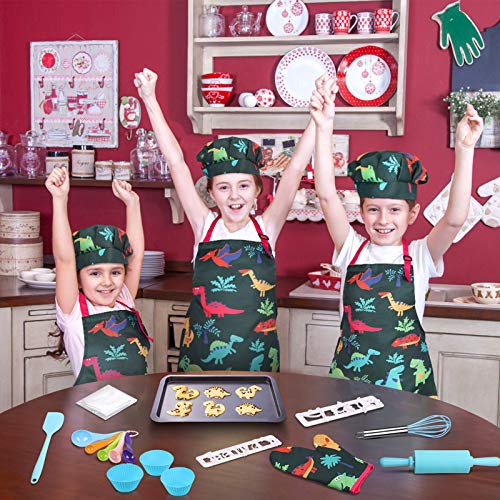 Anpro 27 PCS Kit de Cocina y Horneado para Niños , Juego de Roles para Niños,Chef Set Accesorios de Juego,Regalos para Cumpleaños y Navidad (Verde Oscuro, 3-7 años)