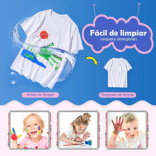 Anpro 38PCS Pintura de Dedos para niños, Suministros de Arte, Pintura de 8 Colores, Delantal Impermeable, Tablero de Dibujo de Molde, Papel de Dibujo, Juego de Pintura de Paleta