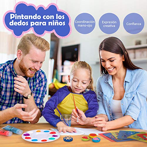 Anpro 38PCS Pintura de Dedos para niños, Suministros de Arte, Pintura de 8 Colores, Delantal Impermeable, Tablero de Dibujo de Molde, Papel de Dibujo, Juego de Pintura de Paleta