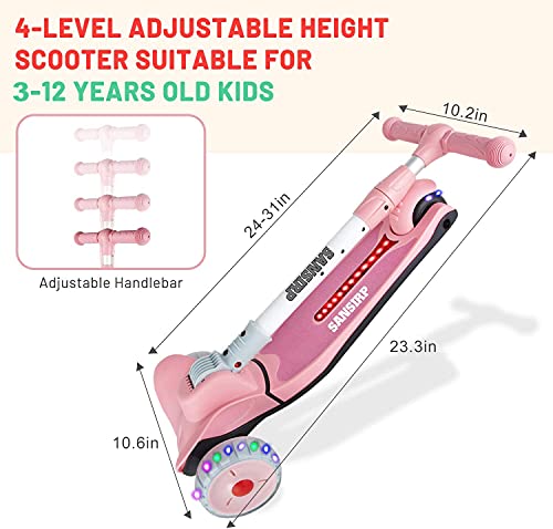 AOODIL Patinete de 3 Ruedas, patinetes para niños de 4 Niveles, Alturas Ajustables con función de música, Patinete para niños pequeños Plegable con un botón y 3 Ruedas LED para Edades de 2 a 12 años