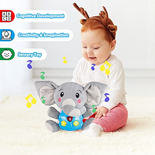 aovowog Interactivo Juguetes Bebés Juguete Felpa Peluche Elefante,Juguete Educativo Temprano Juguetes Suaves,Juguetes Musicales Sonido con Música y Luces,Regalo para Niños