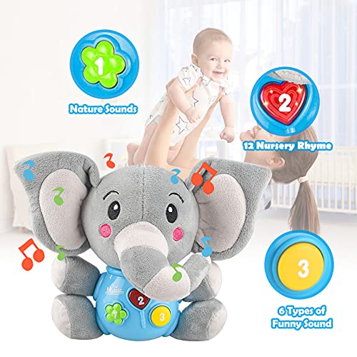 aovowog Interactivo Juguetes Bebés Juguete Felpa Peluche Elefante,Juguete Educativo Temprano Juguetes Suaves,Juguetes Musicales Sonido con Música y Luces,Regalo para Niños