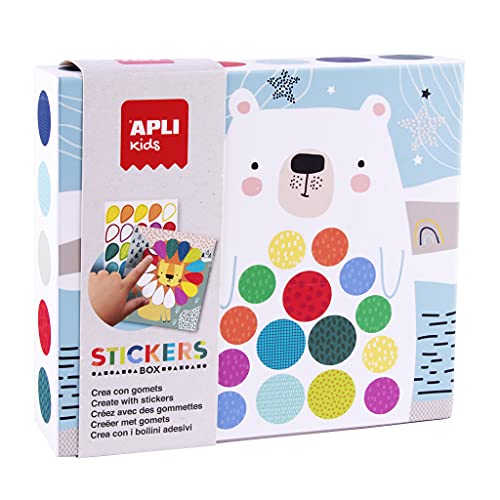 APLI Kids 18818 - Juego de gomets multicolores en caja de cartón modelo OSO - Juego de pegatinas para completar las ilustraciones