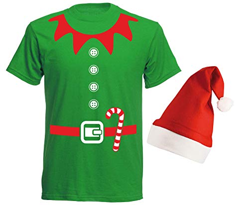 aprom Disfraz de elfo, camiseta con gorro rojo, disfraz de Navidad, disfraz de grupo, carnaval, disfraz de elfo, talla L verde XL