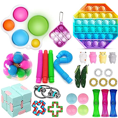 ariel-gxr Paquetes de Juguetes Fidget, Alivio del estrés Juguetes sensoriales Fidget Baratos Set Push Bubbles Juguetes Simples para hoyuelos para niños, bebés, niños y Adultos