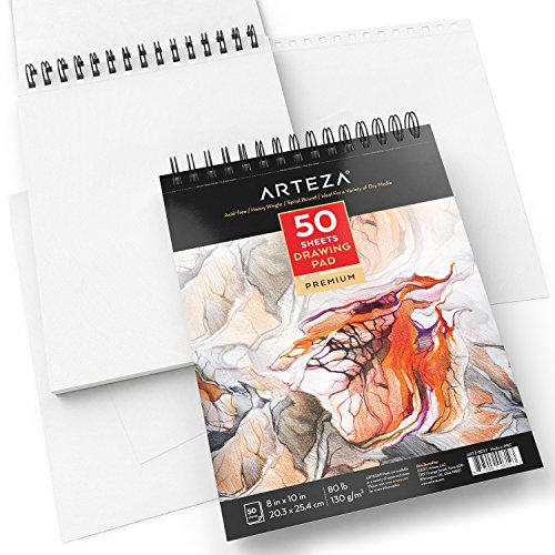 Arteza Cuadernos de dibujo, Pack de 2 blocs de 50 hojas cada uno, Papel grueso de 130g con tamaño 20,3 x 25 cm para dibujo artístico con medios secos