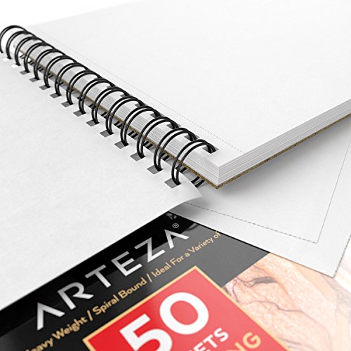 Arteza Cuadernos de dibujo, Pack de 2 blocs de 50 hojas cada uno, Papel grueso de 130g con tamaño 20,3 x 25 cm para dibujo artístico con medios secos